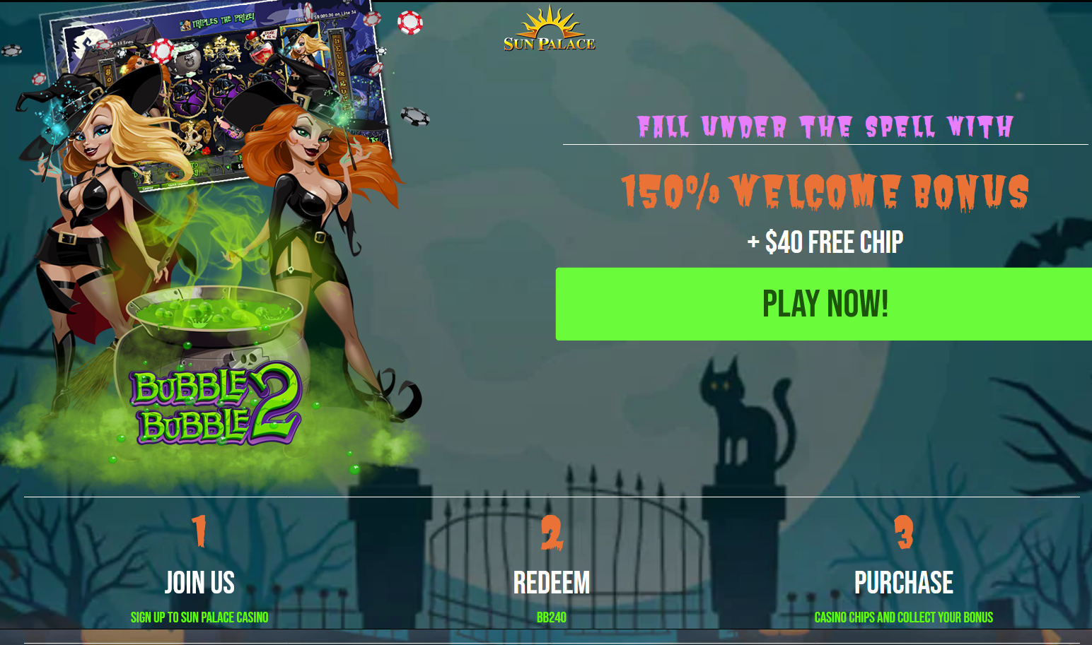 150% WELCOME BONUS | + $40 FREE
CHIP 150%
WELCOME BONUS | + $40 FREE CHIP